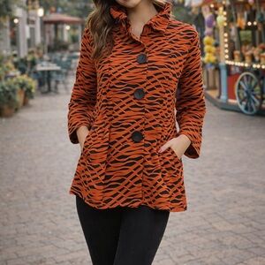 Stylish Orange and Black Button-Up Jacket